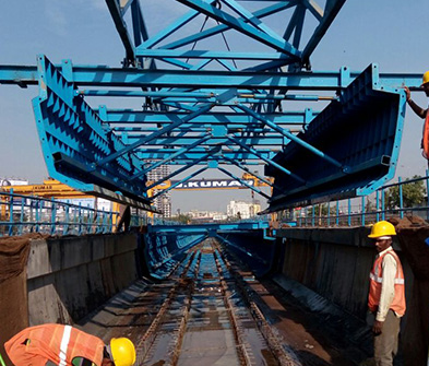 Engineered blue formwork installed at a metro construction site